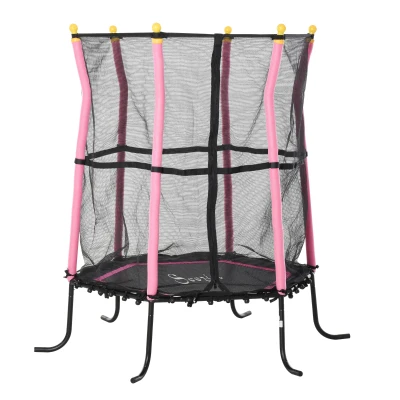 Soozier 61” Kids Trampoline Mini Indoor/Outdoor Bouncer Jumper with Enclosure Net Elastic Thick Padded Pole Gift for Child Toddler Age 3-6 Years Old Pink