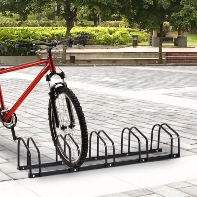 HOMCOM 5 Bike Parking Stand Floor Wall Mount Storage Locking Rack Holder Outdoor Steel