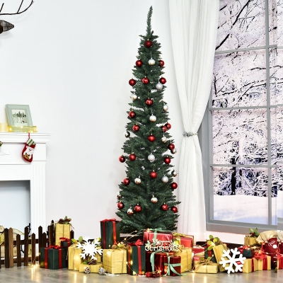 HOMCOM 7' PVC Slim Pencil Hinged Artificial Christmas Tree 390 Branch Tips
