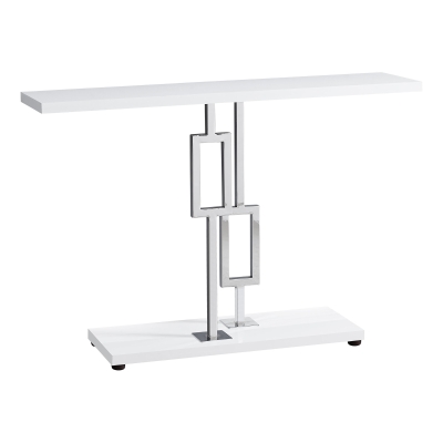 Monarch 48" Contemporary Chrome Metal Geometric-Shape Base Accent Sofa Console Table - Glossy White Finish
