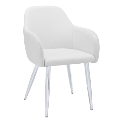 Monarch 2pc Cushioned Dining Chair with Tapired Metal Legs and Leather-Look Upholstery - White / Chrome Metal