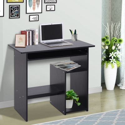 HOMCOM Compact Computer Desk with Keyboard Tray, Storage Shelf & CPU Stand for Home Office Black