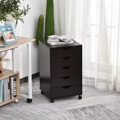 HOMCOM 5 Drawer File Cabinet, Modern Storage Organizer, Brown