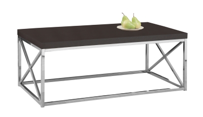 Monarch 44" Contemporary Chrome Frame Accent Cocktail Coffee Table - Cappuccino Brown Wood Grain-Look Finish
