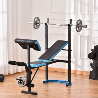 Soozier Adjustable Weight Bench with Leg Developer Barbell Rack for Lifting and Strength Training Multifunctional Workout Station for Home Gym Fitness, Black