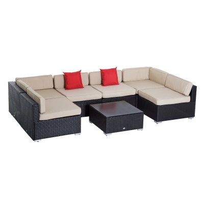 Outsunny 7 Piece Outdoor Patio Rattan Wicker Sofa Sectional Conversation Furniture Set