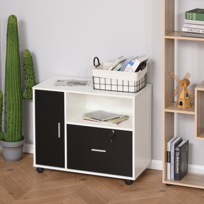HOMCOM Rolling Office File Cabinet with Drawer for Legal Letter Sized Hanging Files Printer Stand with Shelf Wooden Documents Storage Chest for Home Office