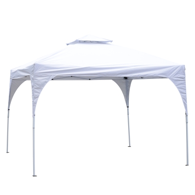 Outsunny 10' x 10' Easy Pop-Up Canopy Party Tent Canopy Shelter with 2-Tier Roof - White