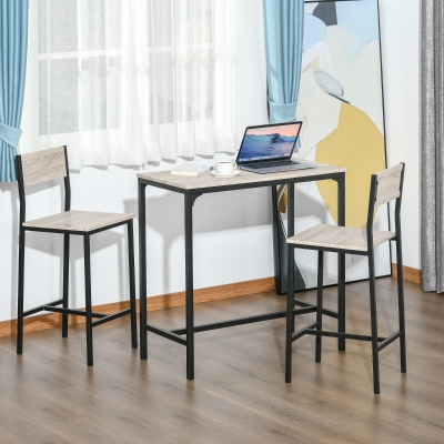 HOMCOM Industrial Counter-Height 3-Piece Table and 2 High Back Stools Set for Small Space in the Dining Room
