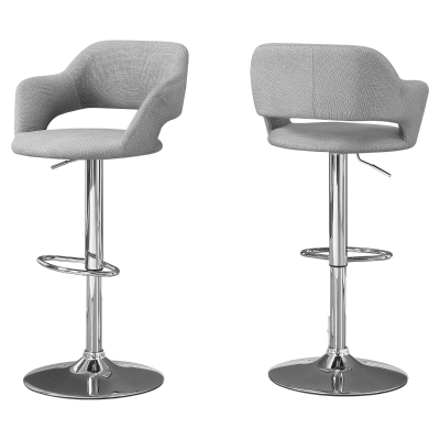 Monarch Contemporary Linen Curved Seat Back Chrome Base Hydraulic Lift Swivel Barstool Chair - Grey Finish