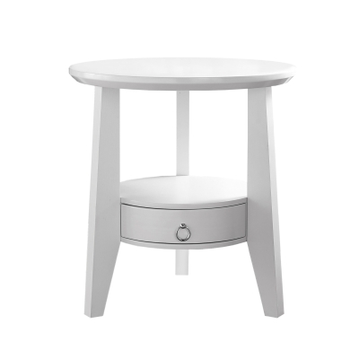 Monarch 23" Round Elegant 2-Tier Wood Grain-Look Storage Drawer Accent Side Table - White Finish