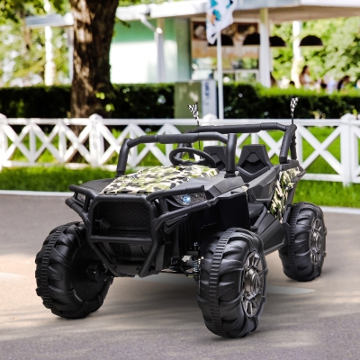 Aosom 12V Kids Power Wheels Jeep 2-Seater Electric Ride On Car Off-Road Utv Truck With Parental Remote Control For 3 - 8 Years Old Kids Camouflage Green