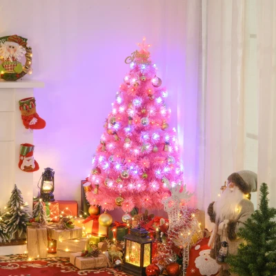 HOMCOM 4ft Pink Artificial Christmas Tree, Fiber Optic Lights