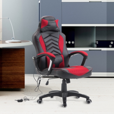 HOMCOM Ergonomic Massage Office Chair Heated Vibrating Swivel Computer Seat with Pillow and Lumbar Support