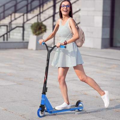 Soozier Stunt Scooter Aluminum Entry Level Freestyle Tricks Scooter w/ Rear Wheel Braking Kick Scooter f for Teenagers 14 Years and Up Blue