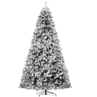 HOMCOM 9ft Snow Flocked Fake Christmas Tree with 2094 Branches 900 LED Warm White Light for Holiday Decoration - Green