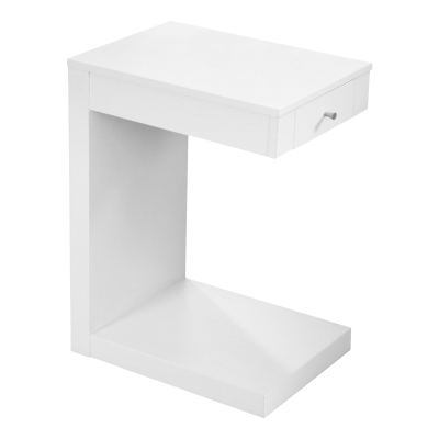 Monarch 24" Modern Wood Grain-Look C-Shaped Side Accent Table with Storage Drawer - White Finish
