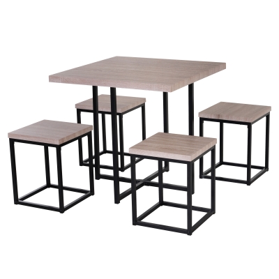 HomCom 5 Piece Wood Steel Space Saving Dining Room Table Set with Stools