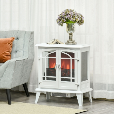 HOMCOM Electric Fireplace Stove, Freestanding Indoor Heater with Realistic Flame Effect, Adjustable Temperature and Overheat Protection, White