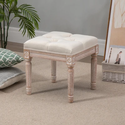 HOMCOM Vintage Ottoman Bench, Button Tufted, Beige