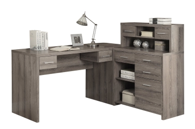 Monarch L-Shaped Contemporary Hollow-Core Reclaimed Wood-Look Computer Desk with Hutch - Dark Taupe