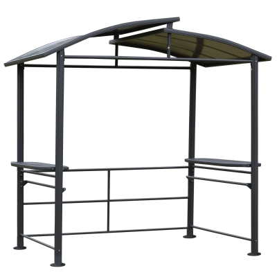Outsunny 8' x 5' BBQ Patio Canopy Gazebo with Interlaced Polycarbonate Roof, 2 Side Shelves & Poles for Hanging Tools