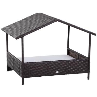 PawHut 4 Sturdy Legs Elevated & Cushioned PE Rattan Dog / Cat House with Comfortable Protective Anti-slip Sleeping Pad & Weather-Fighting Material