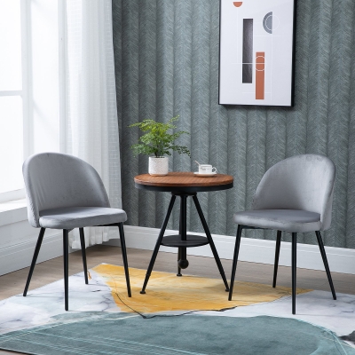 HOMCOM Set of 2 Modern Dining Chairs, Mid-Back Velvet-touch Upholstery Side Chair Table Chair for Living Room Dining Room, Grey
