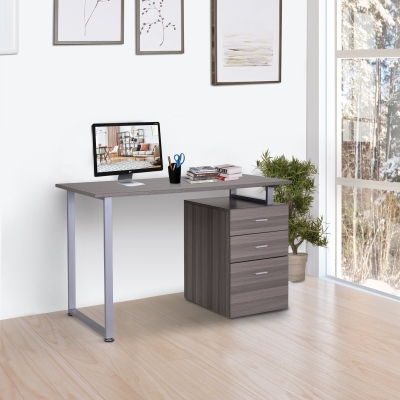 HOMCOM Industrial Style Office Desk Computer Desk with Multi-Use Removable File Drawers Dark Wood Grain Color