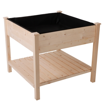 Outsunny 36" x 36" x 32" Wood Square Outdoor Raised Garden Bed Planter Box with Shelf
