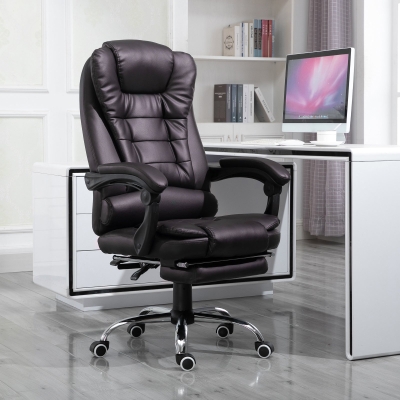 HOMCOM Ergonomic Executive Office Chair High Back PU Leather Reclining Chair with Retractable Footrest Lumbar Support Padded Headrest Armrest Dark Brown