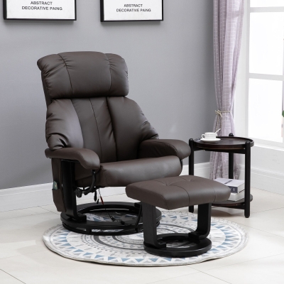 HOMCOM Massage Recliner Ottoman Set Lounge Set 10 Vibration Motor Brown