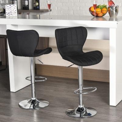 HOMCOM Set of 2 Counter Height Bar Stools Swivel Stool Height Adjustable Bar Chairs with Footrest for Kitchen Dining Home Pub, Black