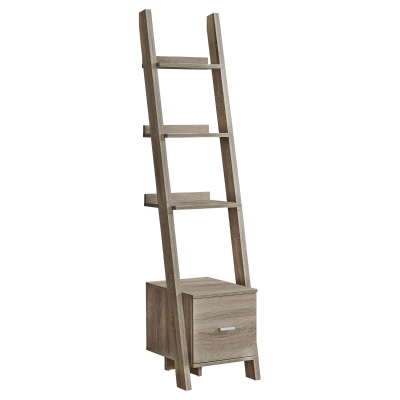 Monarch 69" Contemporary Wood Grain-Look 4-Shelf Narrow Ladder Bookcase with Storage Drawer - Dark Taupe Finish