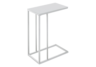 Monarch 24" Contemporary Chrome Metal Base Tempered Glass Top C-Shaped Side Accent Table - White Frosted Finish
