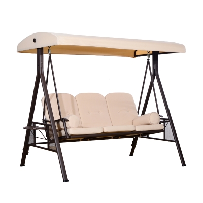 Outsunny Outdoor Patio 3 Seat Steel Canopy Cushioned Bench Swing