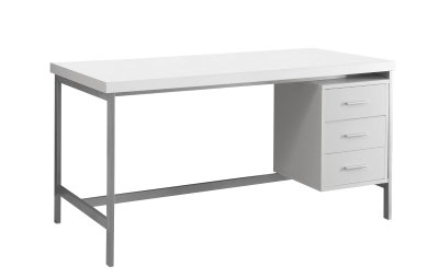 Monarch 60" Contemporary Industrial Style Computer Desk with Storage Drawers - White / Silver Metal