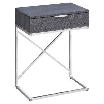 Monarch 24" Contemporary End Table Night Stand with Large Storage Drawer and Metal X-Design Frame - Grey / Chrome Base