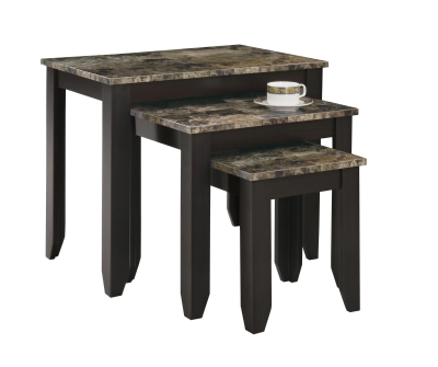 Monarch 3 Piece Contemporary Marble-Look Top Nesting Table Set - Cappuccino