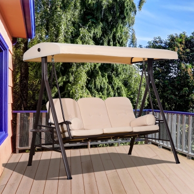 Outsunny 3 Seater Heavy Duty Swing Chair Outdoor Lounge Hammock Cushioned Seat W/ Tilt Canopy