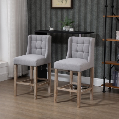 HOMCOM Modern Counter Bar Stools Tufted Upholstered Counter Chairs Set of 2 for Kitchen, Grey