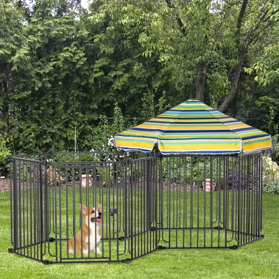 PawHut 47" Heavy-duty Pet Playpen Kennel with Door & Removable Cover 10 Panels Freestanding Puppy Crate Fence for Small & Most Medium Sized Dogs Indoor &Outdoor Use Black