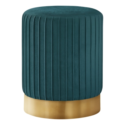 Monarch Upholstered Round Ottoman Pouf Stool with Metal Base - Turquoise Velvet / Gold Metal