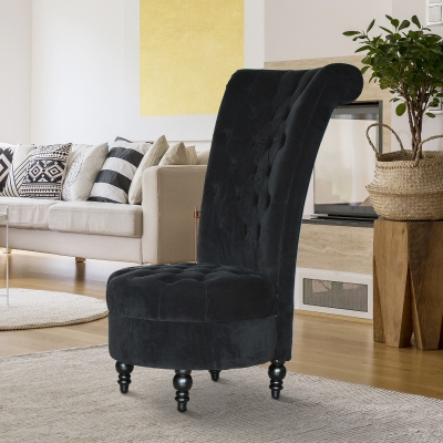 HOMCOM 45" Tufted High Back Velvet Accent Chair Living Room Soft Padded Couch Lounge Black
