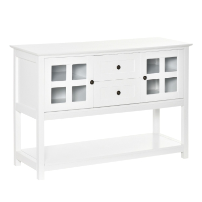 HOMCOM Kitchen Sideboard Serving Buffet Cabinet Cupboard Console Table with Adjustable Shelves, Glass Doors, and 2 Drawers, for Living Room, White