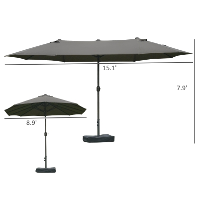 Outsunny Patio Umbrella 15' Steel Rectangular Outdoor Double