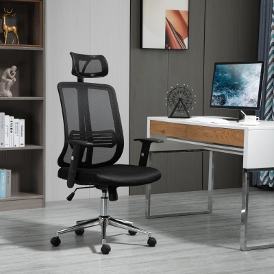 Vinsetto High Back Mesh Chair Office Task Chair with Adjustable Height, Headrest, Arm, Lumbar Back Support, Black