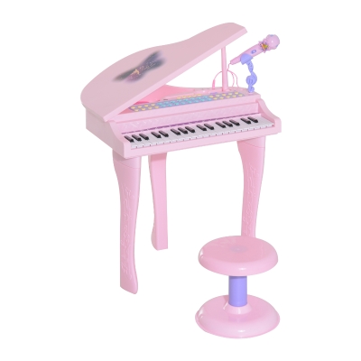 Qaba Mini Electronic Musical Piano 37 Key Keyboard Multifunction Kids Toy with Microphone Stool (Pink)