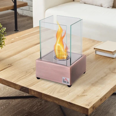 HOMCOM Ethanol Fireplace, 7.75" Tabletop, Bronze, 160 Sq. Ft.