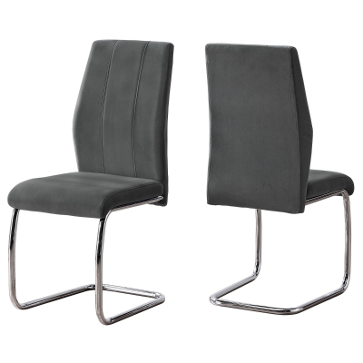 Monarch 2pc Contemporary Dining Chairs with U-Shape Metal Base and Velvet-Look Upholstery - Dark Grey / Chrome Base